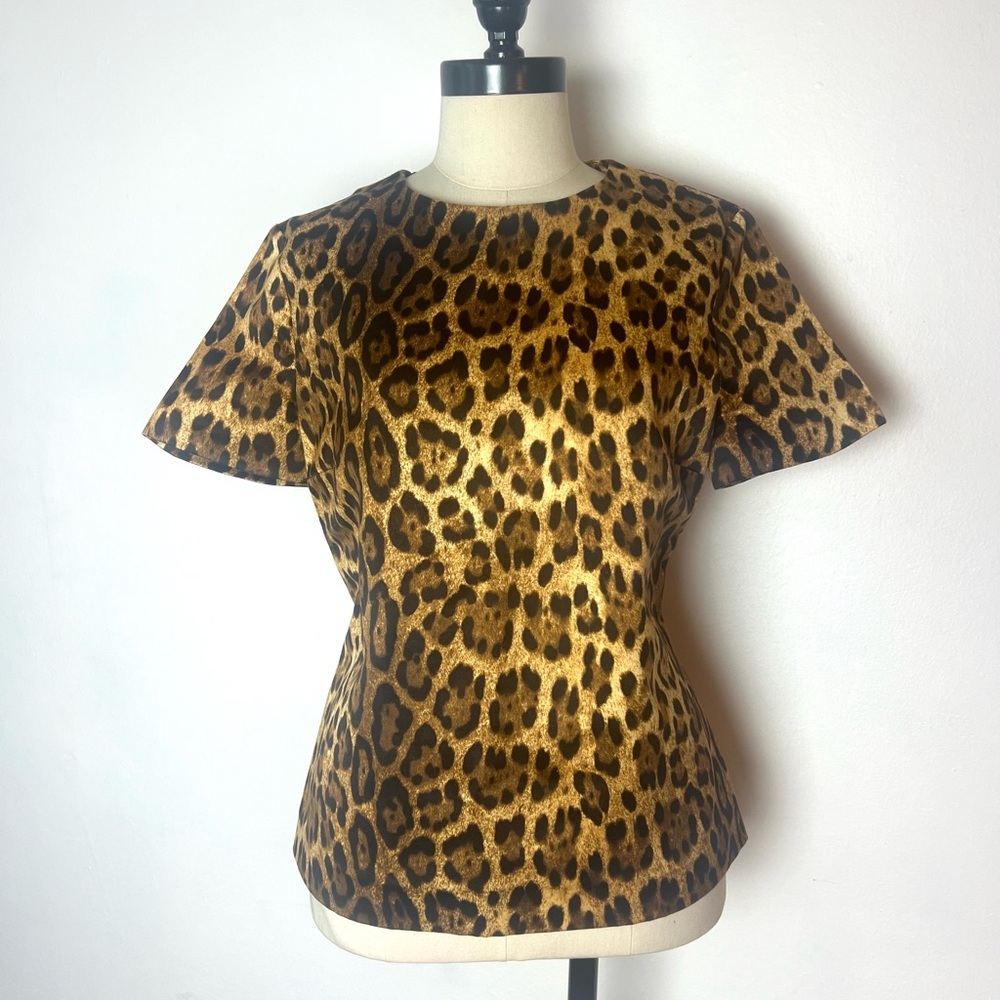 MICHAEL KORS Made In Italy Rayon Leopard Print Short Sleeve Blouse Top Size 10 - Picture 6 of 11